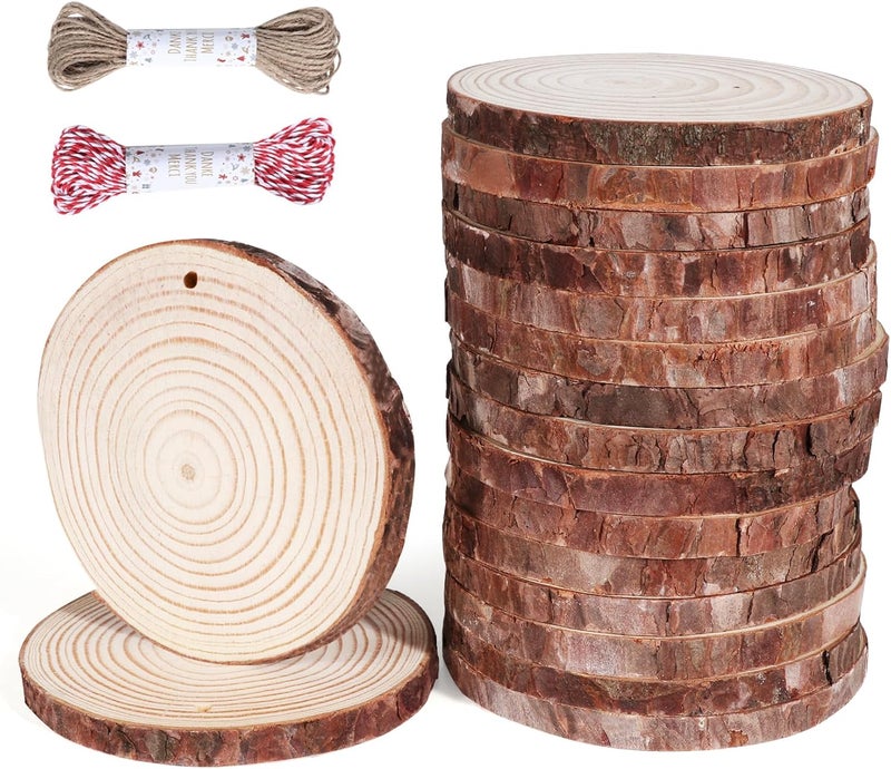 Timburst 20 Pcs Wooden Discs for Crafts，3.9''-4.3'' Wood Circles for Crafts, Wood Slices for Painting DIY Christmas Ornaments Party Wall Home Wedding Decor - Image 1